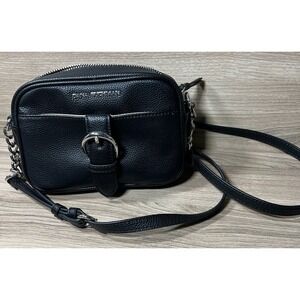Dana Buchman Black Pebble Leather Shoulder Bag Silver Buckle Chain Strap